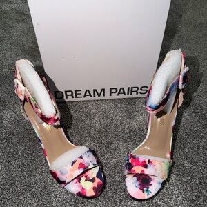 Dream Pairs Floral Ankle Strap Heels - Pink, Purple, Blue